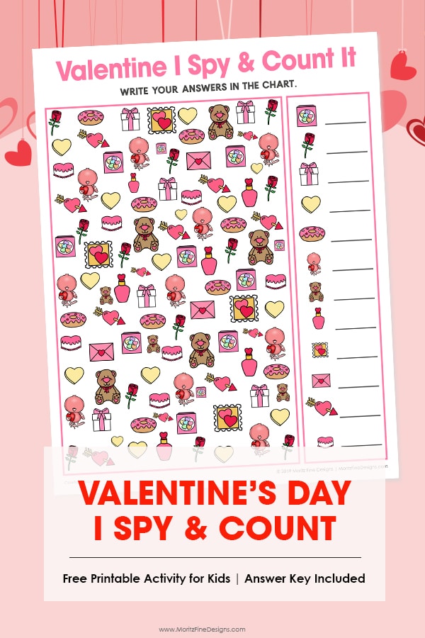 Kids will have a blast with this fun free printable Valentine's Day I Spy Activity. It's the perfect game for in the car, at a party or at school or home!