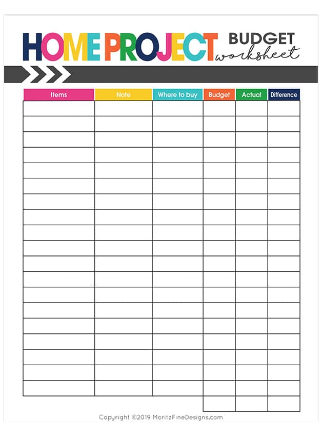 Home Project Budget Worksheet | Free Printable Download