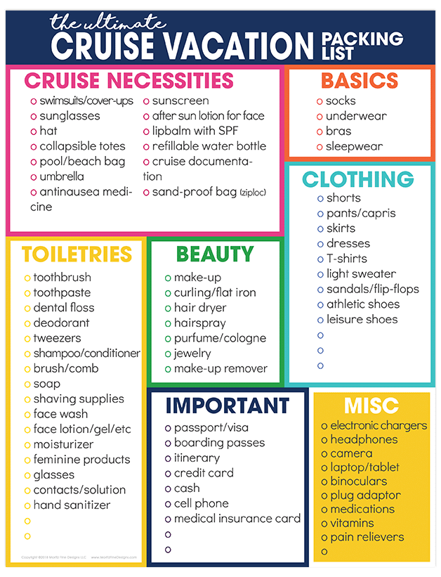 Cruise Vacation Packing List Free Printable Download