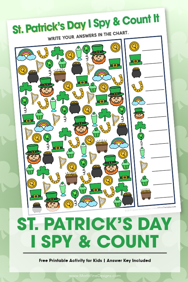 Kids will have a blast with this fun free printable St. Patrick's Day I Spy Activity. It's the perfect game for in the car, at a party or at school or home!