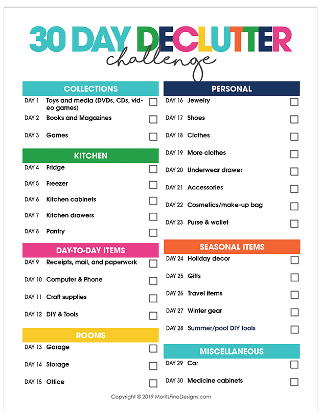 30 Day Declutter Challenge Free Printable Challenge