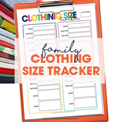 Can't keep track of what size clothing each of your family members wear? Use the Family Clothing Size Tracker to easily track who wears what size!