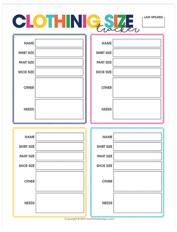 Family Clothing Size Tracker | Free Printable Download