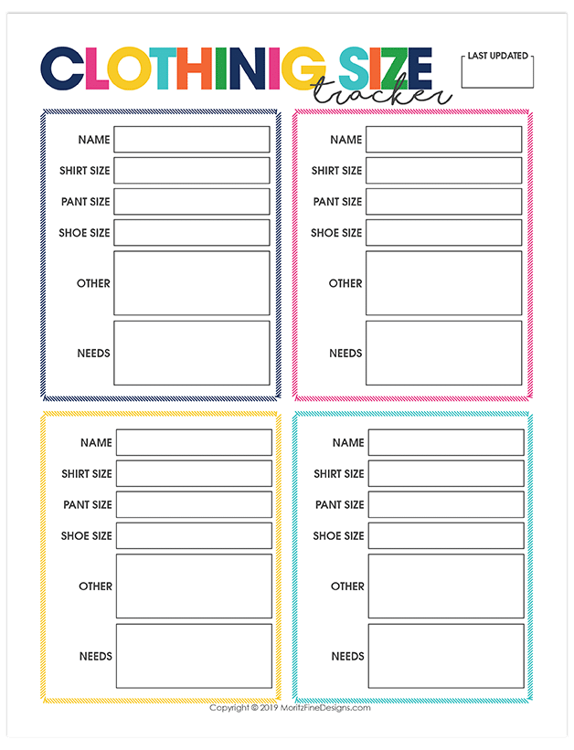 Can't keep track of what size clothing each of your family members wear? Use the Family Clothing Size Tracker to easily track who wears what size!