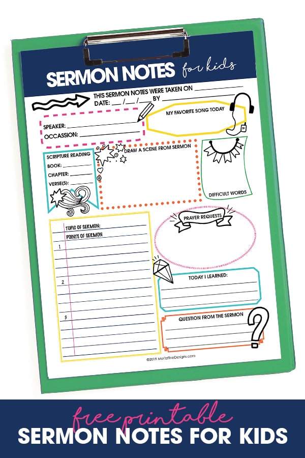 Your kids will love to use the free printable Sermon Notes for Kids-it's a fun way for kids to learn what to focus on during the church service.