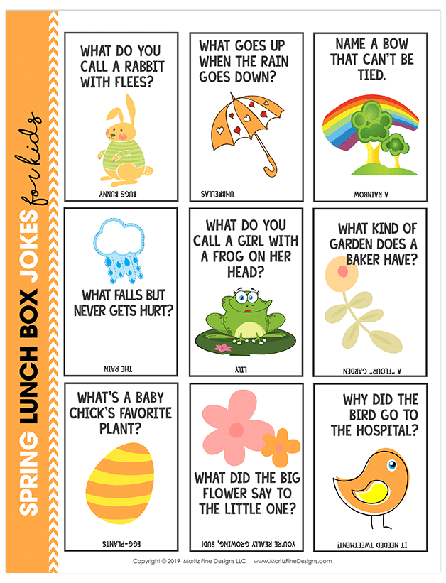 Give your kids a big laugh at lunch time by putting Spring Lunch Box Jokes in their lunch! These free printable jokes for kids are fun for kids of all ages!