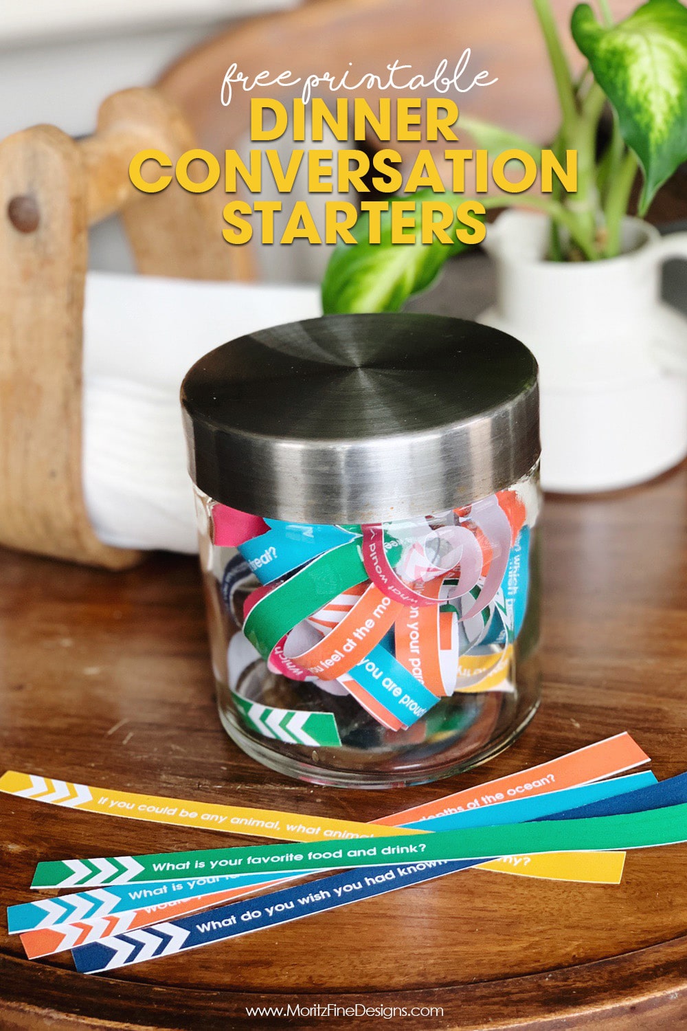 Get your kids talking during dinnertime with these free printable Family Dinner Conversation Starters, full of fun & engaging questions your kids will love.