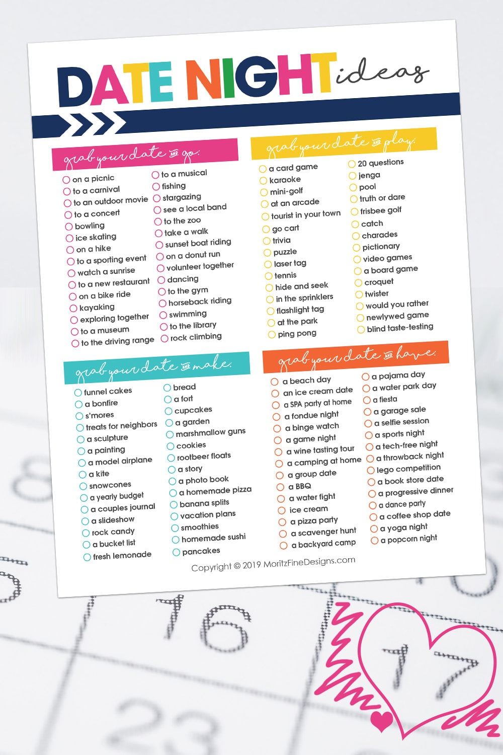 Date Night Ideas for Couples - Free Printable Download