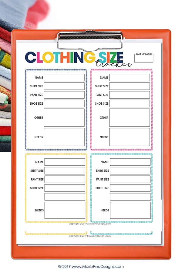 Can't keep track of what size clothing each of your family members wear? Use the Family Clothing Size Tracker to easily track who wears what size!