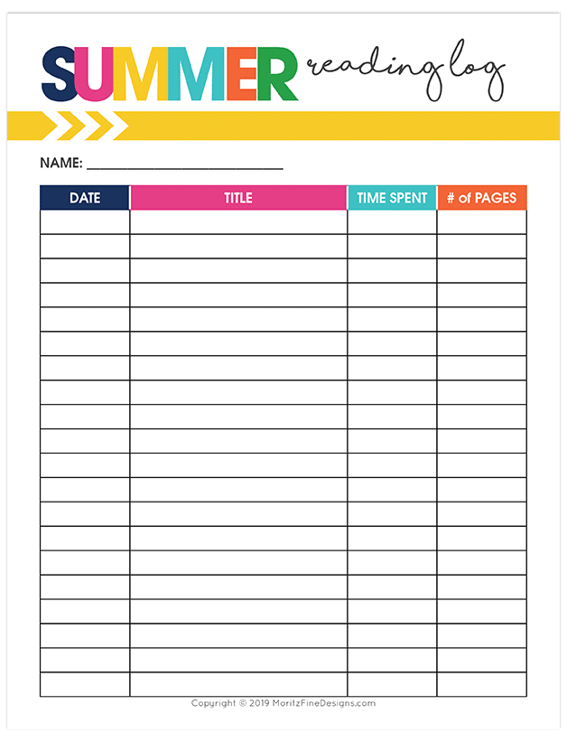Keep track of books, number of pages and time read this summer with the free printable Summer Reading Log for Kids and Adults.