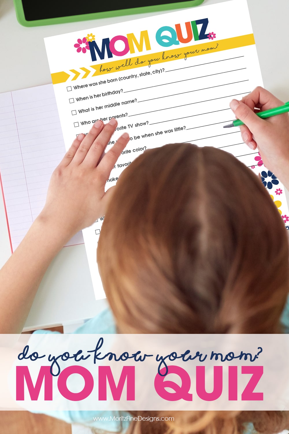 Mom will laugh and cry when she reads the answers the kids gave on the free printable Mom Quiz! Perfect for kids of all ages to give as a Mother's Day Gift.