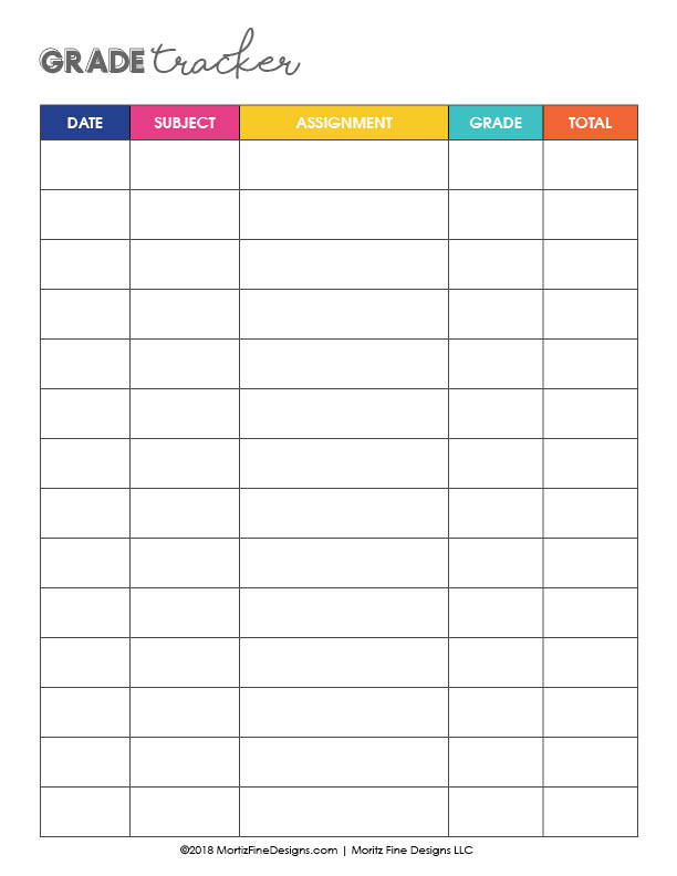 It's just a photo of Grade Tracker Printable intended for organised This is a picture of Grade Tracker Printable intended for organised