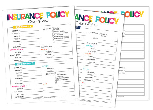 Use the free printable Insurance Policy Tracker to help keep everything you need to know about all your insurance polices it all at your fingertips!