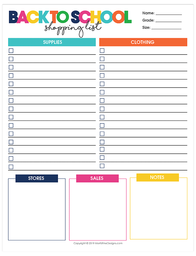 Get the most out of your back to school shopping, use the free printable Back to School Shopping List to creat a complete list of everything your kids need.