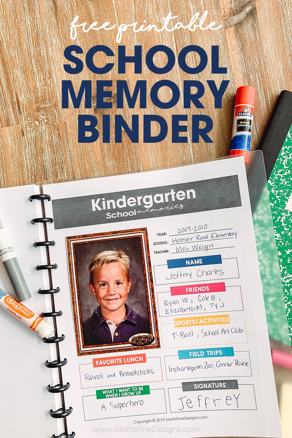 Keep track of your kid's favorite things about each school year with this free printable School Memory Binder for grades Pre-School through Grade 12.