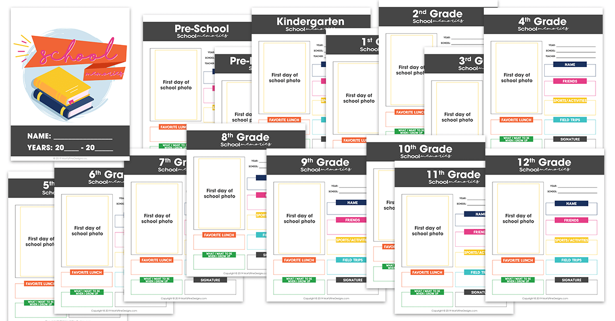 Keep track of your kid's favorite things about each school year with this free printable School Memory Binder for grades Pre-School through Grade 12.