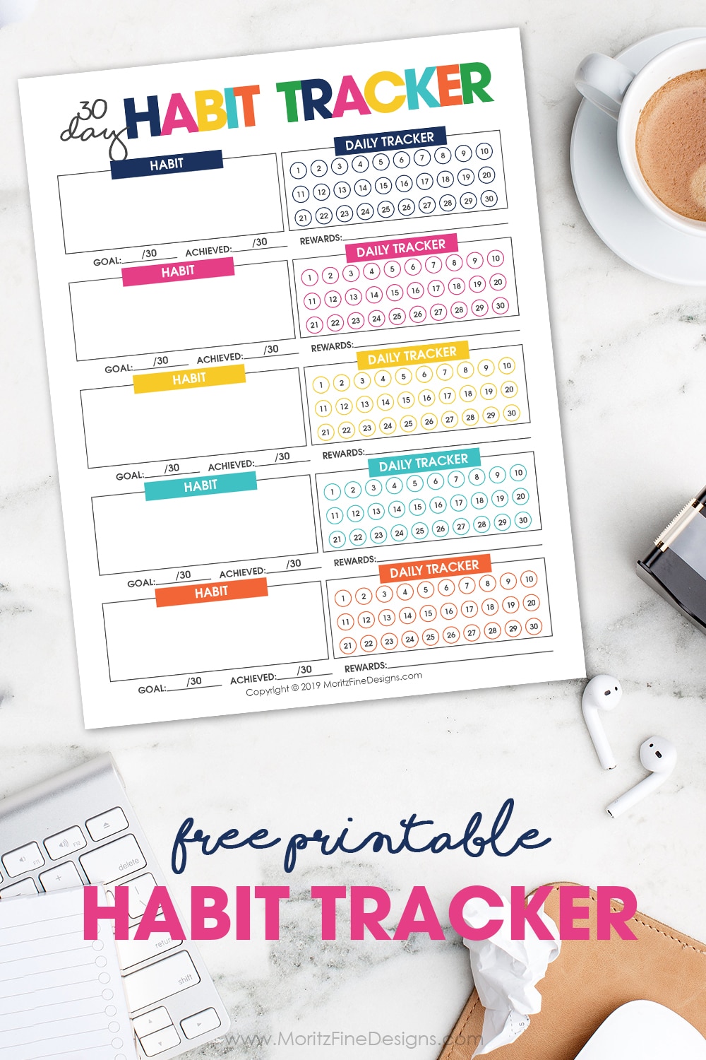 Trying something new? Make it a habit in no time at all by tracking your progress daily, weekly and monthly with the free printable Habit Tracker.