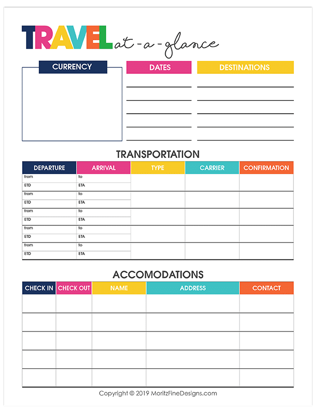 Printable Travel Itinerary Planner Free Printable Vacation Organizer