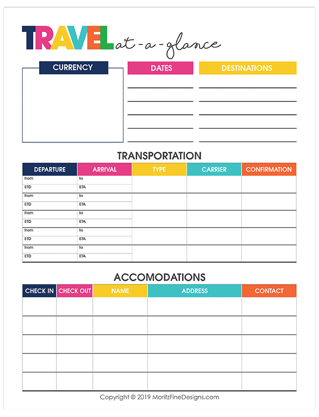 Free Printable Vacation Itinerary