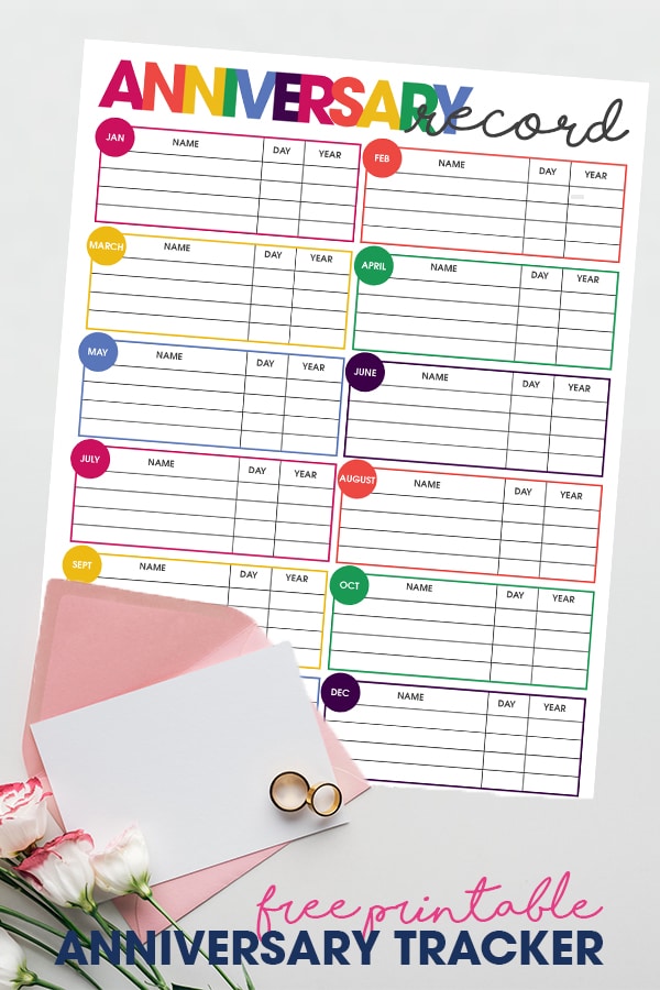 Never forget another anniversary again. Use the free printable Anniversary Date Tracker to compile a complete list of your family & friend's anniversaries.