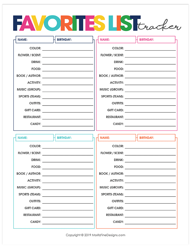 Printable Employee Favorite Things List Printable Employee Favorite Things List