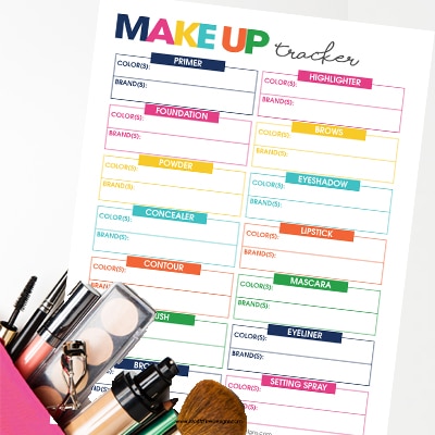 Keep track of all your favorite make-up items with the free printable Make-Up Tracker. The perfect place to list all of the brands and colors you love.