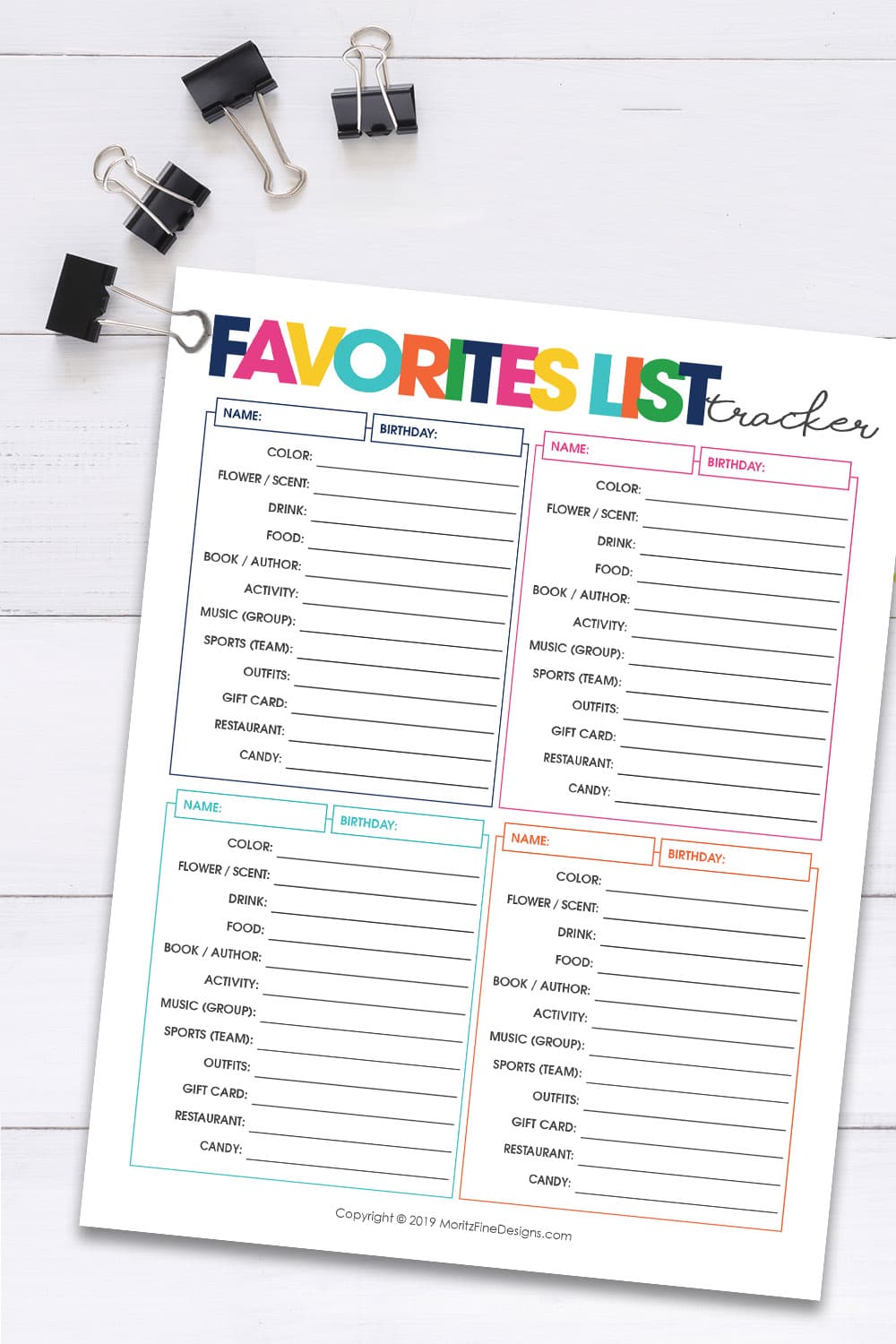 Gifting to your family & friends is hard when you don't know what they love. This free printable Favorites List keeps track of all of their favorite things!