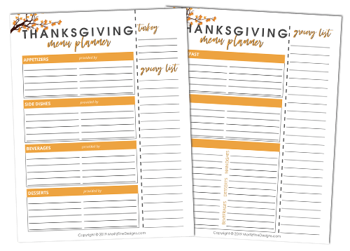 Thanksgiving Menu Planner Free Printable Download