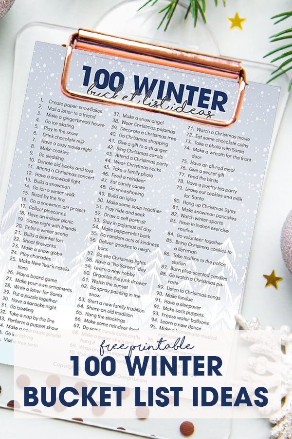 Winter is the perfect time to spend some great family time on an adventure of winter activities using the free printable 100 Winter Bucket List Ideas!