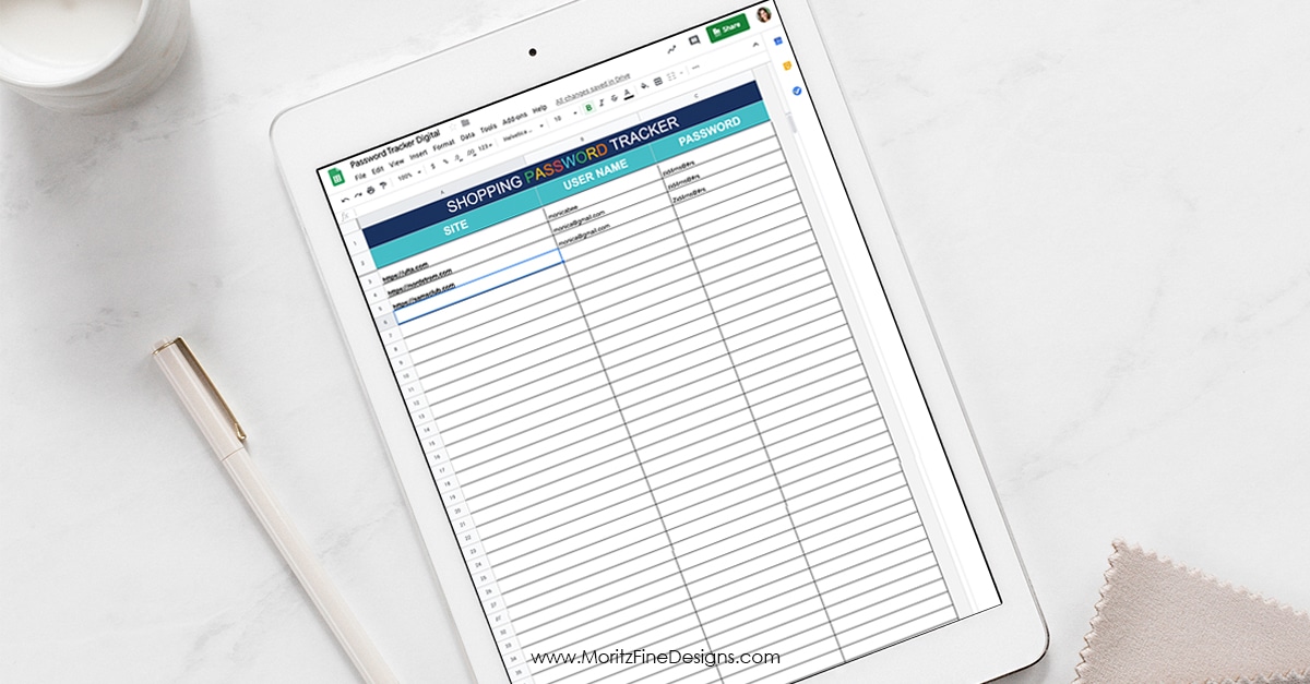 Can't remember your passwords? Use the Printable or Digital Password Tracker to keep track of your passwords and access them at all times!