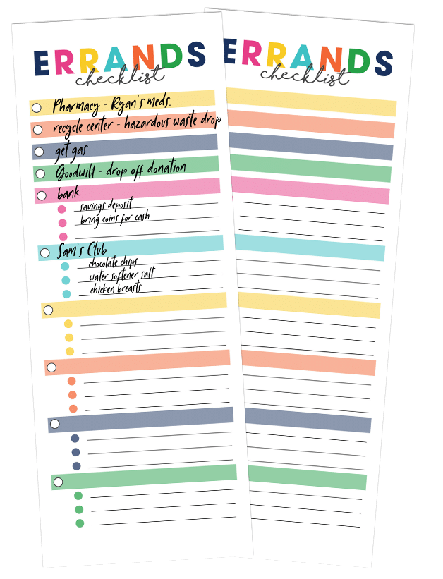 Never forget another stop on your errand run! Grab this free Errands Checklist Printable to make a list of all your stops and things to grab!