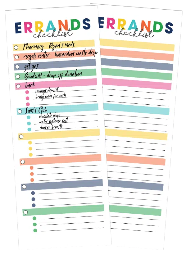 Never forget another stop on your errand run! Grab this free Errands Checklist Printable to make a list of all your stops and things to grab!