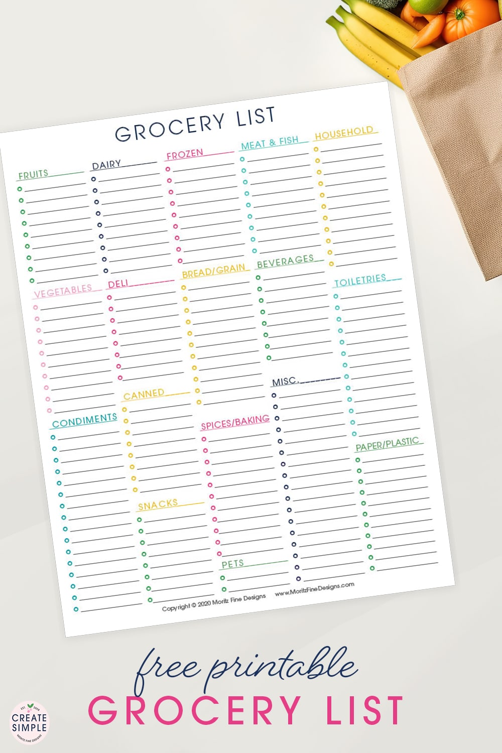 Print this Free Printable Grocery List--hang it on your fridge and compile a list of items you need at the grocery store.