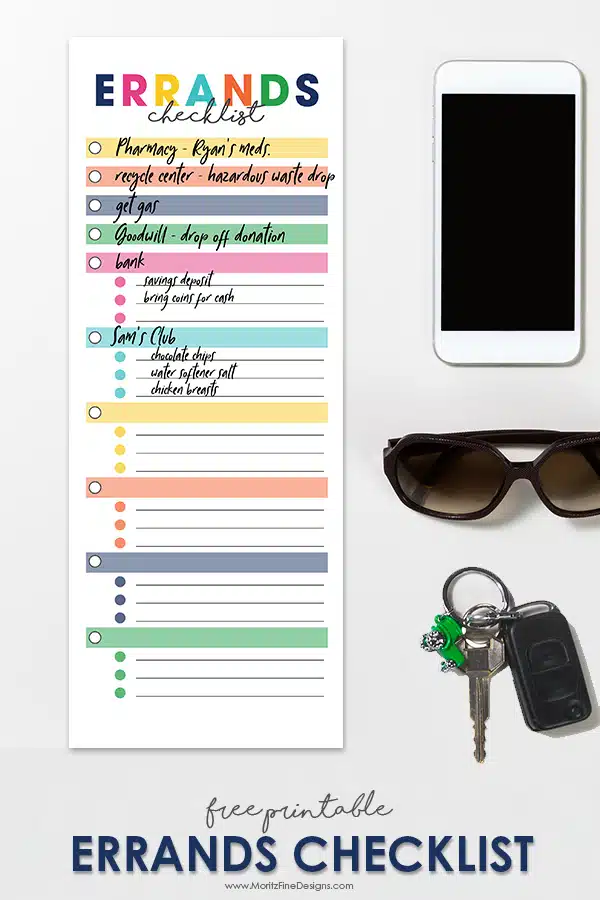 Never forget another stop on your errand run! Grab this free Errands Checklist Printable to make a list of all your stops and things to grab!