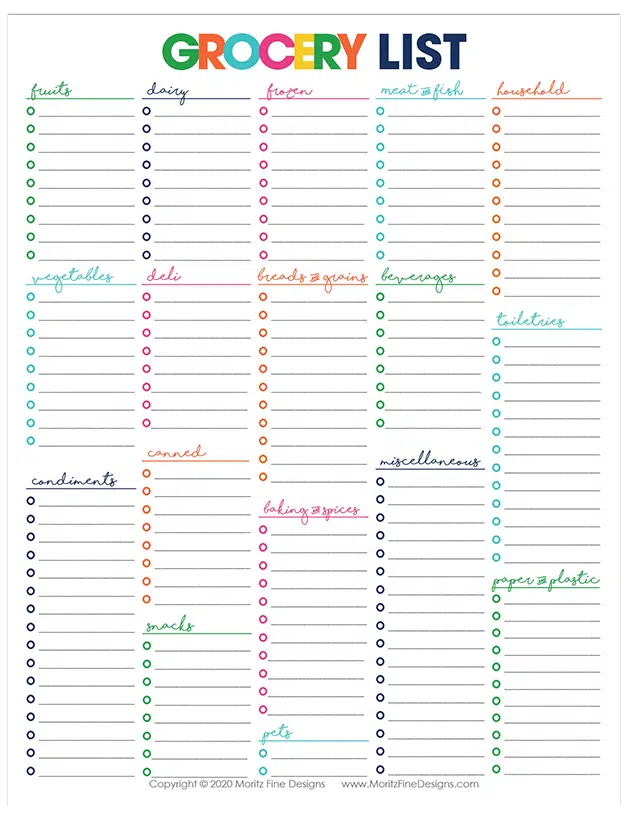 Print this Free Printable Grocery List--hang it on your fridge and compile a list of items you need at the grocery store.