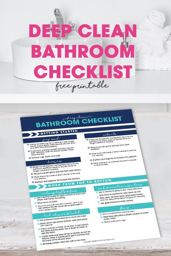 Use this free printable Deep Clean Bathroom Checklist to get your bathroom in tip top shape. Follow the guide to get your bathroom clean in no time.