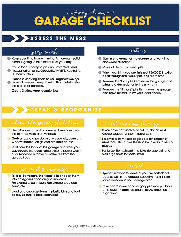 Have a messy garage that overwhelms you every time you walk in it? Use this Deep Clean Garage Checklist to get everything organized and clean!