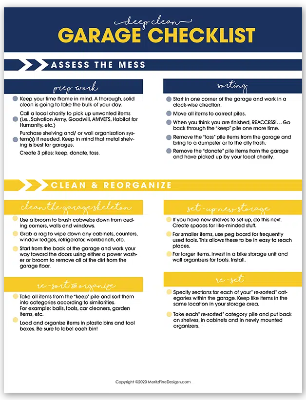 Have a messy garage that overwhelms you every time you walk in it? Use this Deep Clean Garage Checklist to get everything organized and clean!