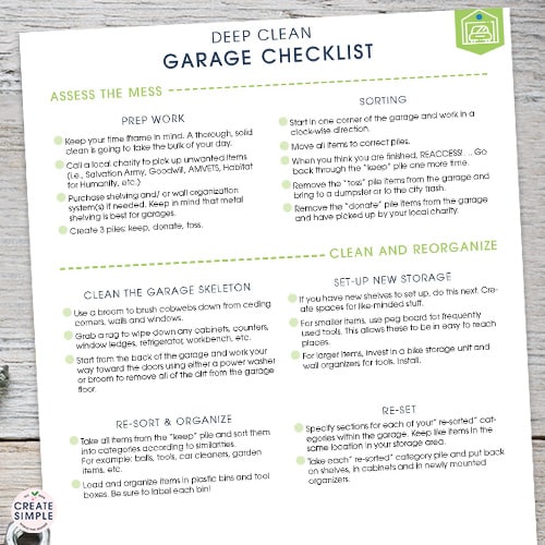 Deep Clean Garage Checklist | Free Printable
