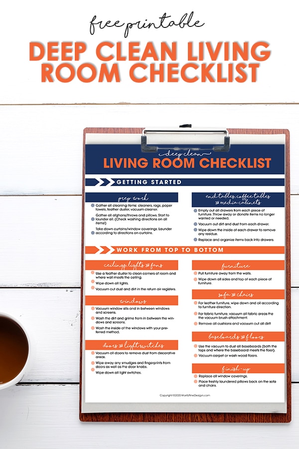 Get your living room cleaned with this Deep Clean Living Room Checklist. With this checklist you'll have the living room clean in no time at all.