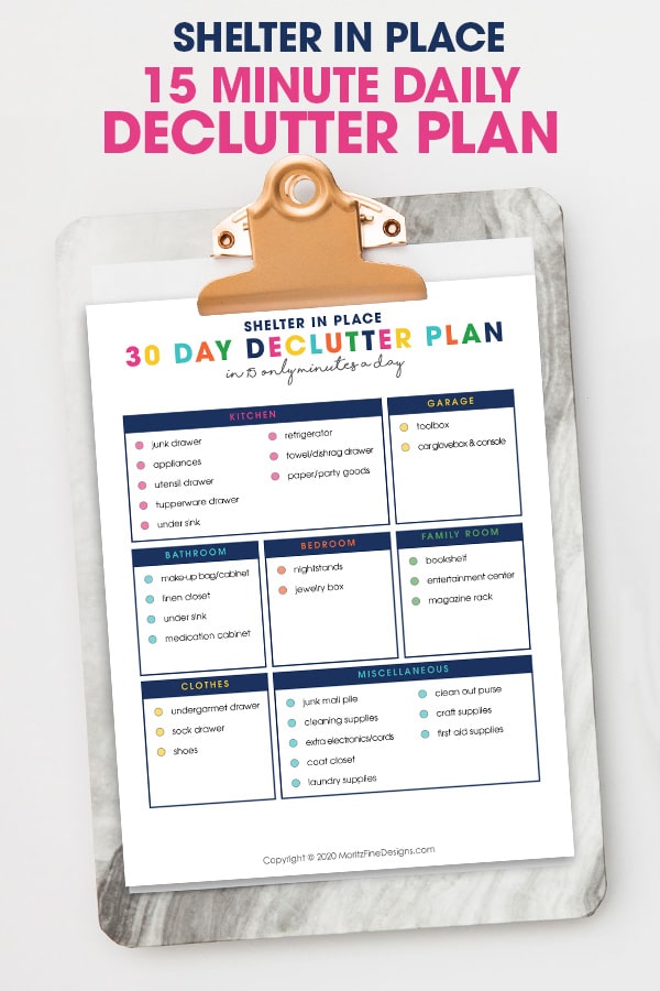 Don't have time to do a deep clean? Tackle the clutter in your house I less than 15 minute a day with the 30-Day Declutter Checklist free printable.