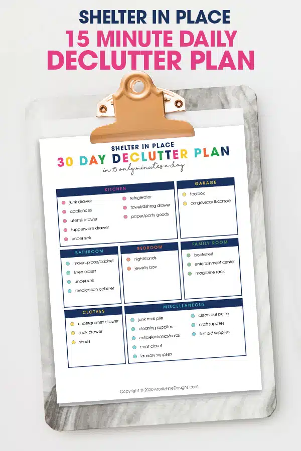 Don't have time to do a deep clean? Tackle the clutter in your house I less than 15 minute a day with the 30-Day Declutter Checklist free printable.