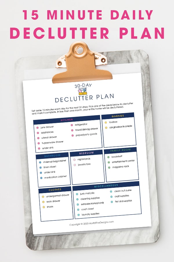 Don't have time to do a deep clean? Tackle the clutter in your house I less than 15 minute a day with the 30-Day Declutter Checklist free printable.