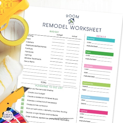 Use the free printable Room Remodel Worksheet to create a master plan for upgrading or remodeling any room in your home.