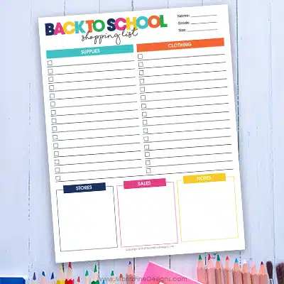 Back to School Shopping List