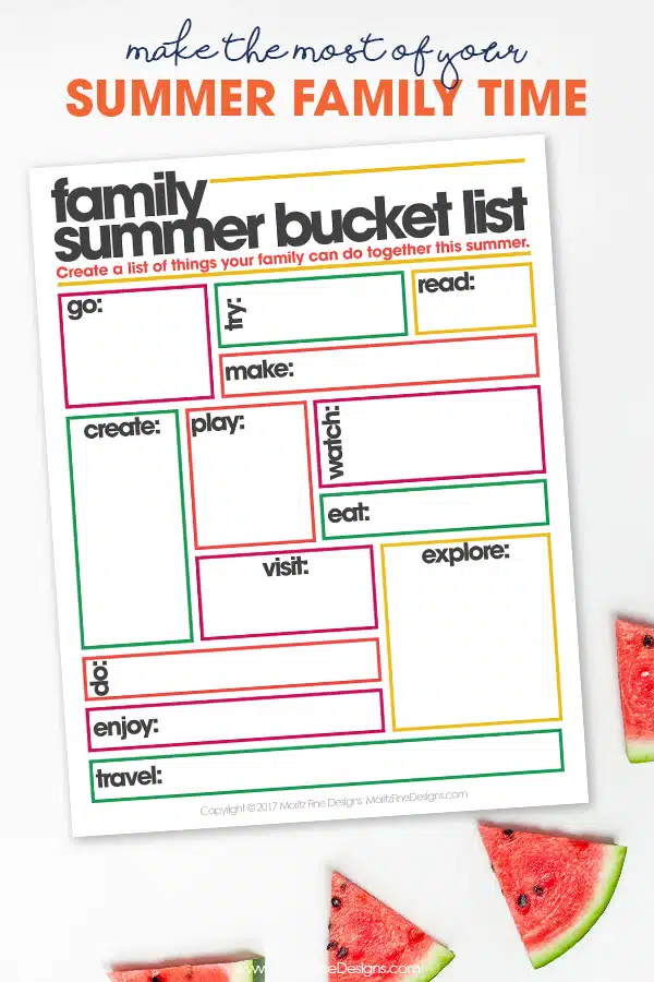 Craft the perfect list of fun things to do this summer as a family using the must-have free printable Family Summer Bucket List.