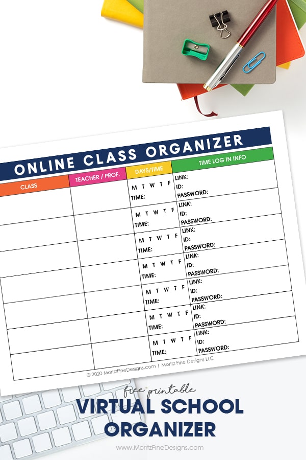 If your kids are doing full-time or even part-time virtual school, download this free printable virtual school class organizer.