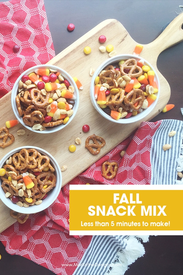 This Quick & Easy Fall Snack Mix is perfect combination of salty and sweet! Plus, you can make it in less than 5 minutes.