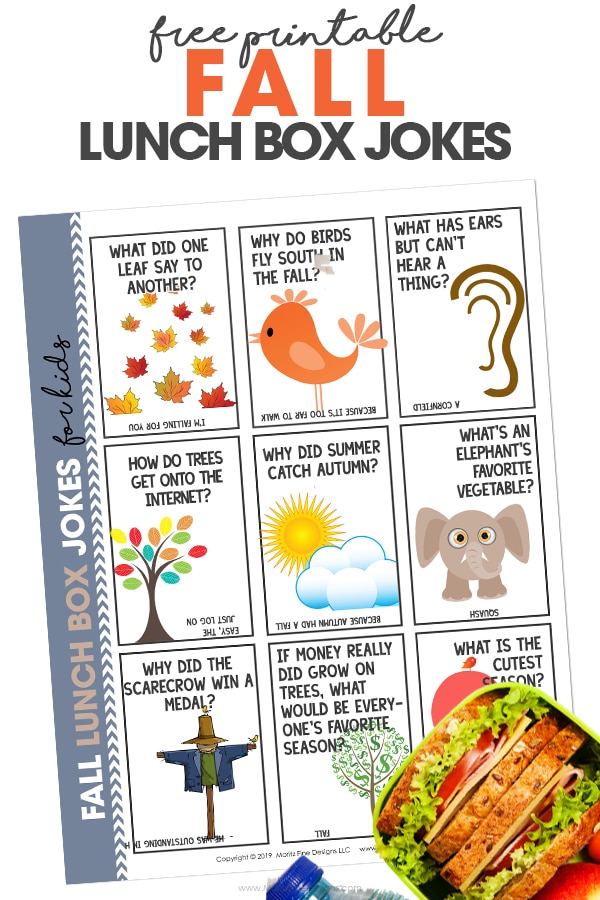 Fun and free printable fall lunch box jokes for kids.