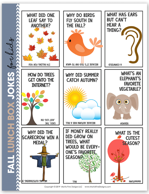 Fall Lunch Box Jokes for Kids Free Printable Download